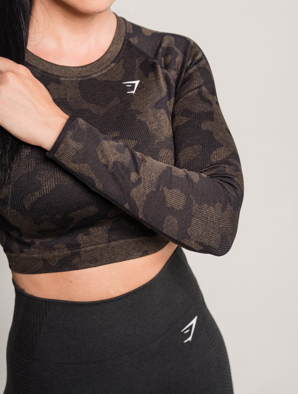 Gymshark Adapt Camo Seamless Ribbed Long Sleeve Crop Top
