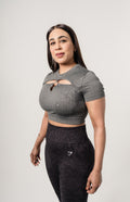 Gymshark Adapt Monogram Seamless Ruched Crop Top - Green/Grey
