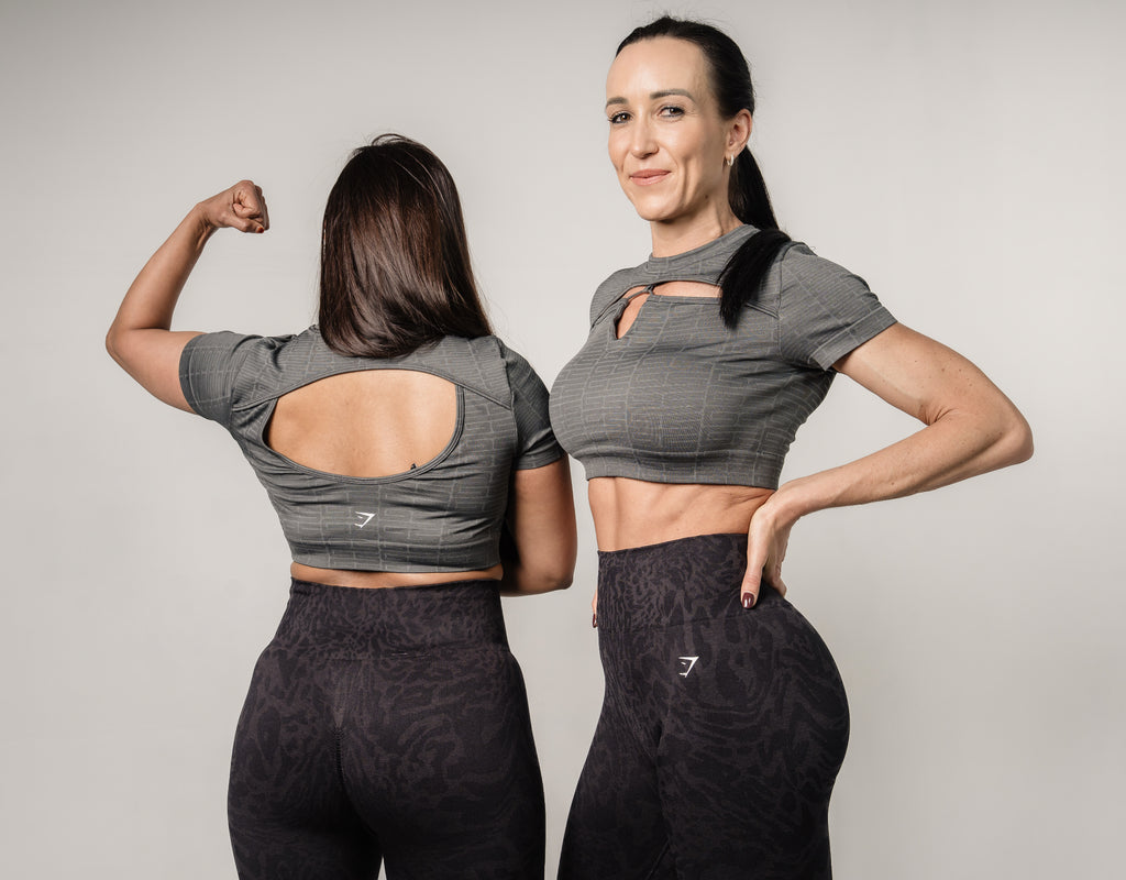 Gymshark Adapt Monogram Seamless Ruched Crop Top - Green/Grey