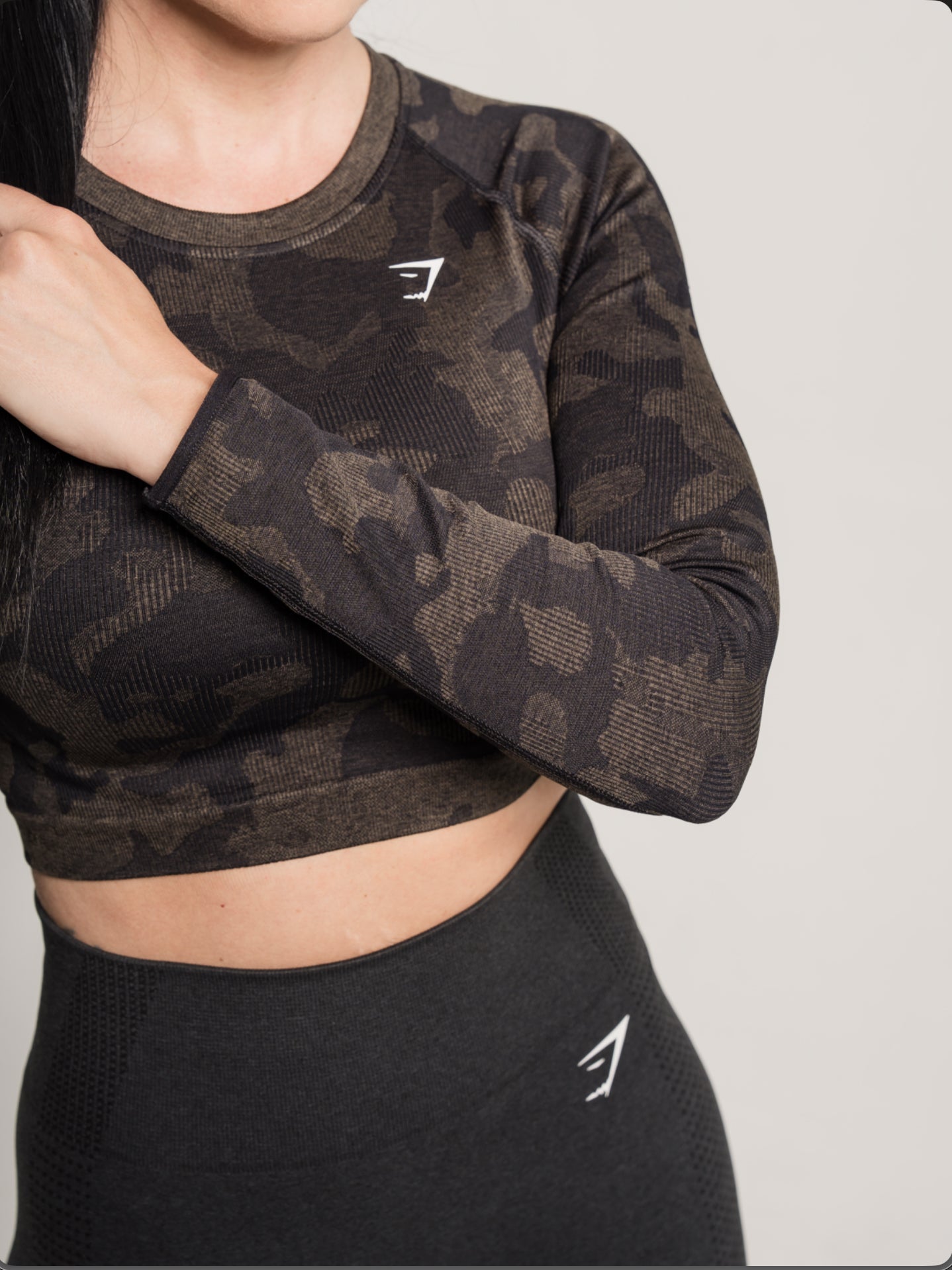 Gymshark Adapt Camo Seamless Ribbed Long Sleeve Crop Top