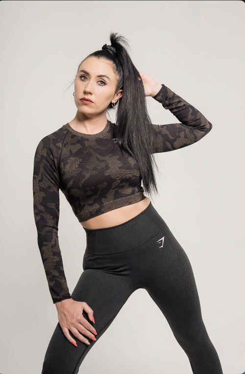 Gymshark Adapt Camo Seamless Ribbed Long Sleeve Crop Top