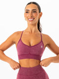 Ryderwear Stonewash Seamless Sports Bra in wine, front view